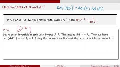 MATH 3191: Determinant of Inverse of A