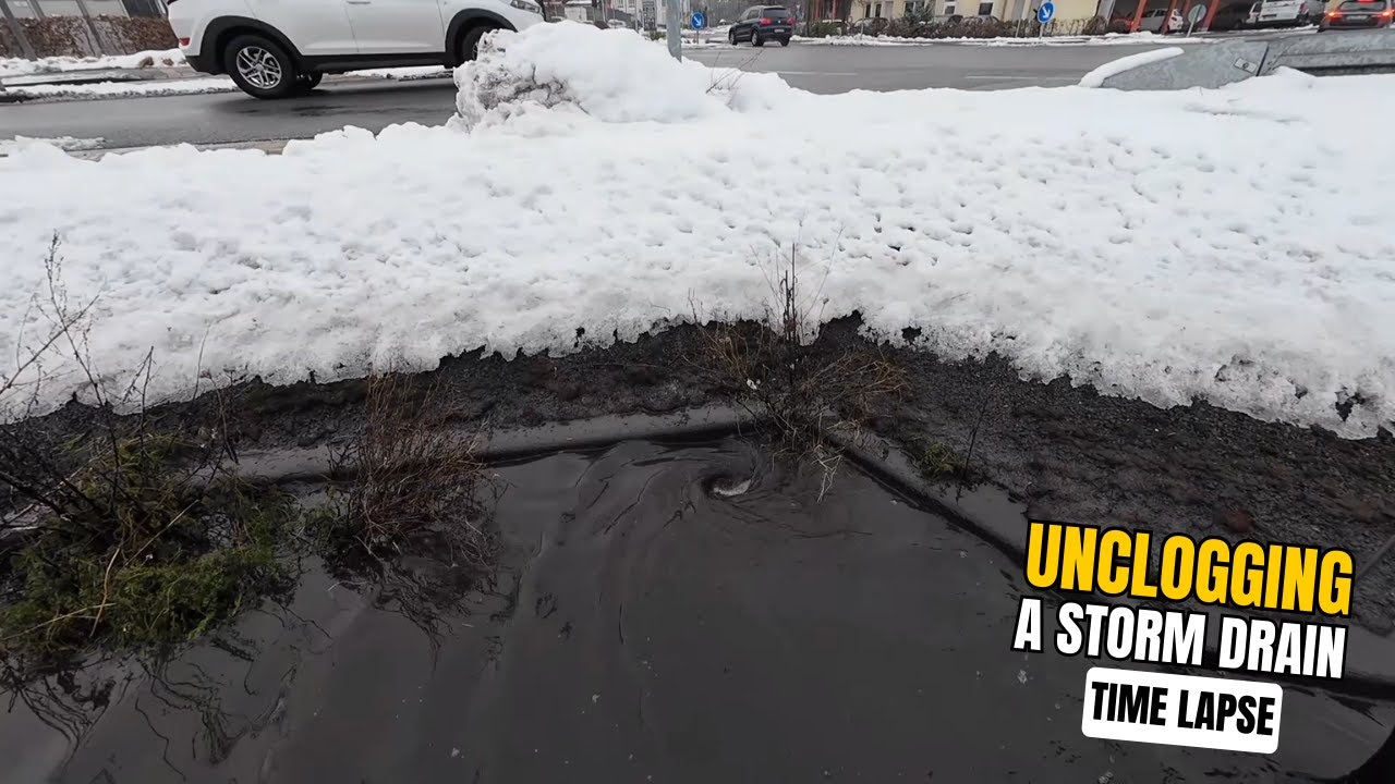 #066-2 - Time Lapse - Unclogging a storm drain on a parking lot after ...