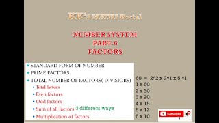 Chapter-3 NUMBER SYSTEM, PART-6 FACTORS( prime factors, total factors, sum ,multiplication)