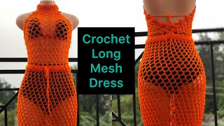 Crochet Maxi Mesh festival dress / halter neck coverup / Solomon stitch dress