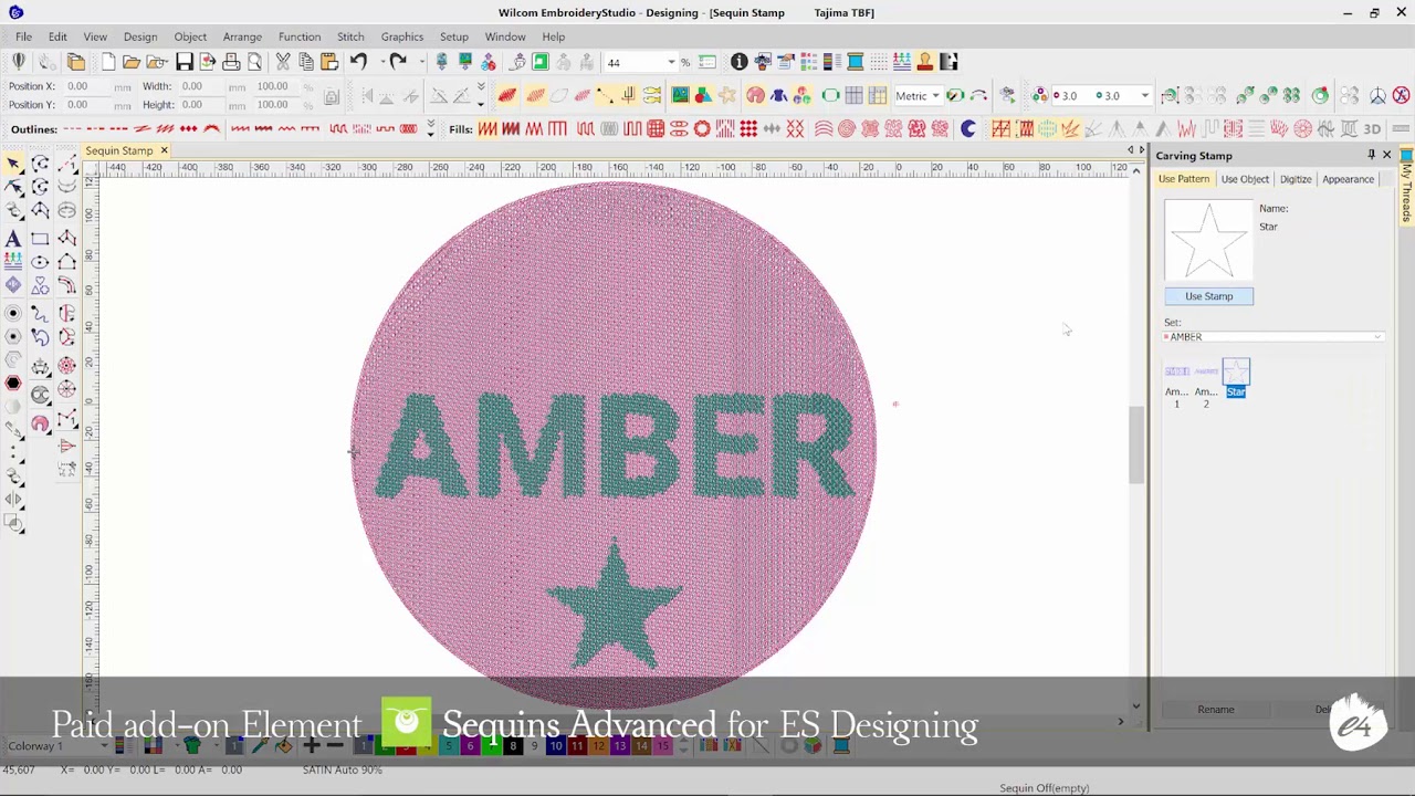 Pattern E4 Sequin Pattern Stamp - New in EmbroideryStudio e4 Update e4.1 - YouTube