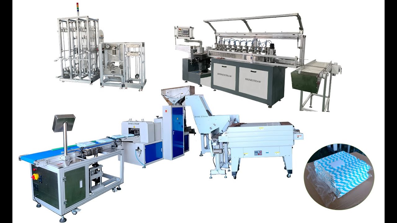 9 knife paper straw machines + multiple bags + labeling machine