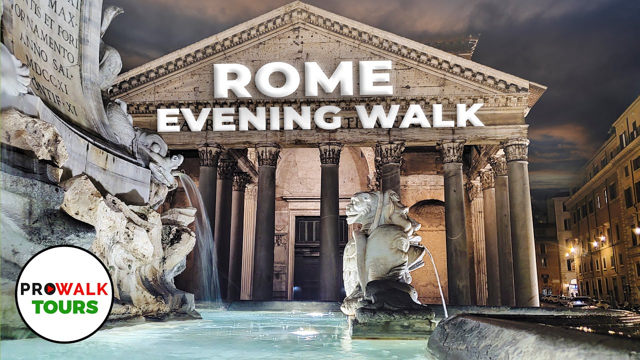 Rome, Italien | Trevi Fountain | Nattpromenad i Staden 4K