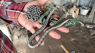TURNING A SHORT PIECE OF RUSTY REBAR INTO A NICE AND POWFUL SLINGSHOT