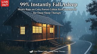99% Instantly Fall Asleep: Heavy Rain on Cozy Forest Cabin Roof Sounds for Deep Sleep Therapy #2