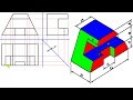 تمرين06 ص123 - استنتاج المساقط الثلاثة من المنظور - رسم هندسى وفنى - الصف الاول الثانوى الصناعى