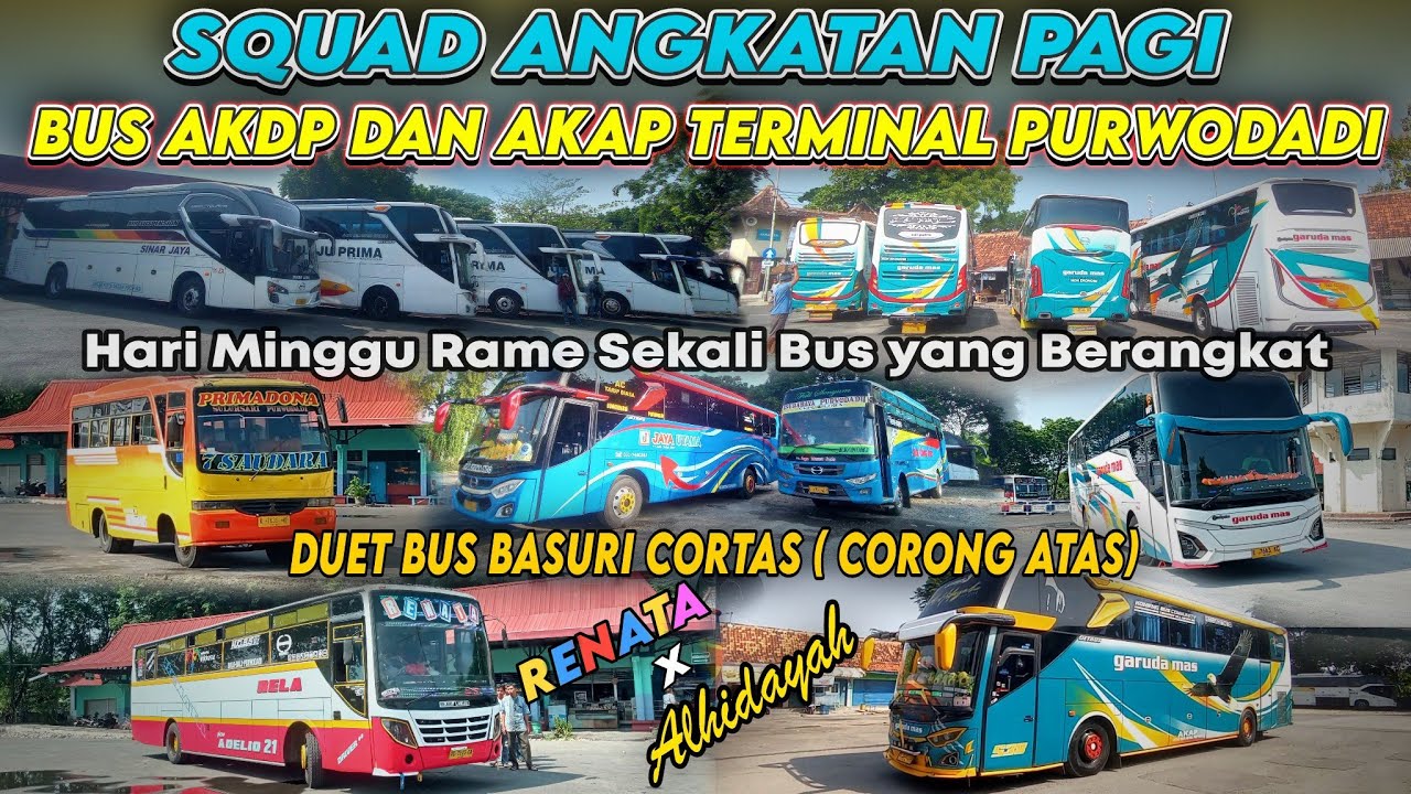 Keberangkatan Squad Bus Bus AKDP dan AKAP di Terminal Purwodadi saat Pagi hari Rame Sekali
