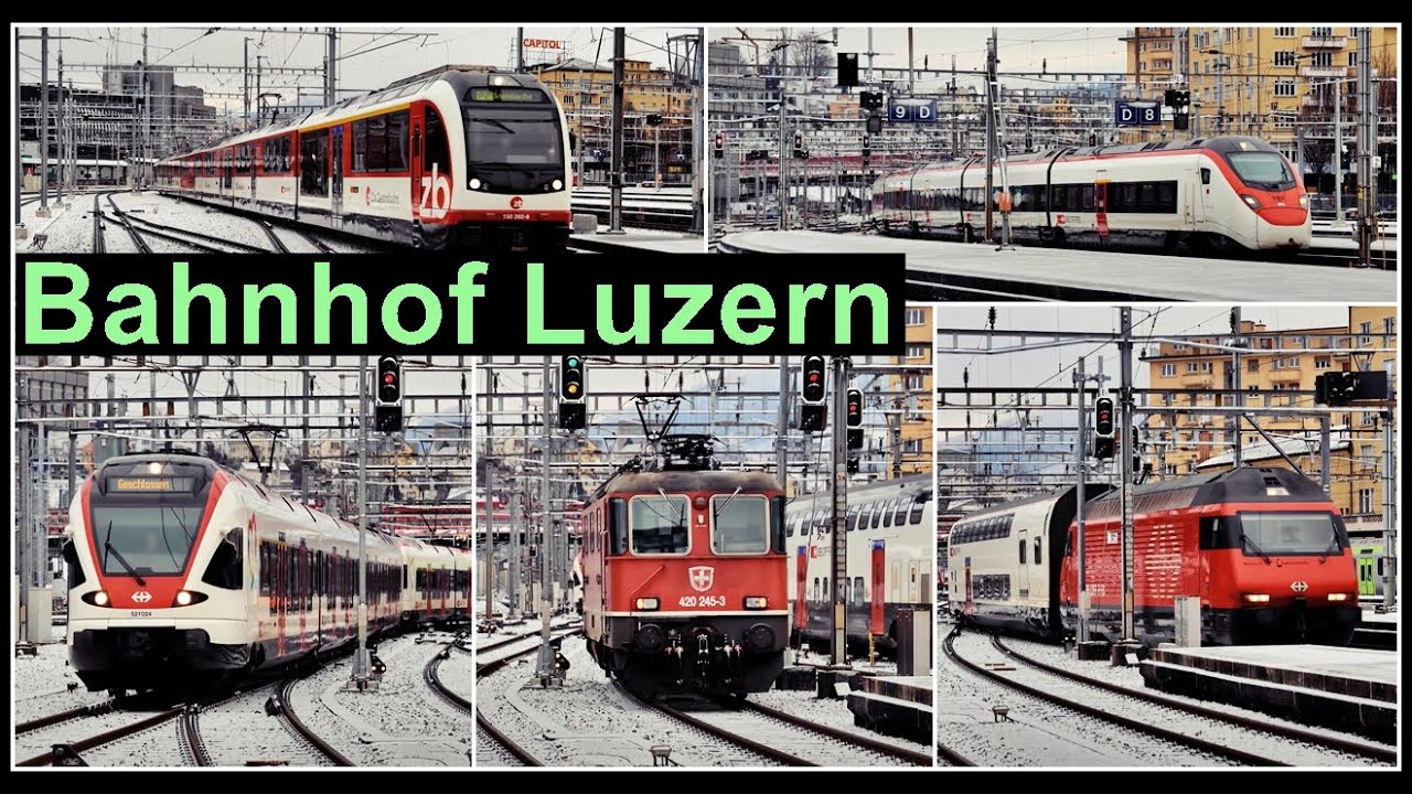 Personenzugsichtungen und ein Güterzug beim Bahnhof Luzern
