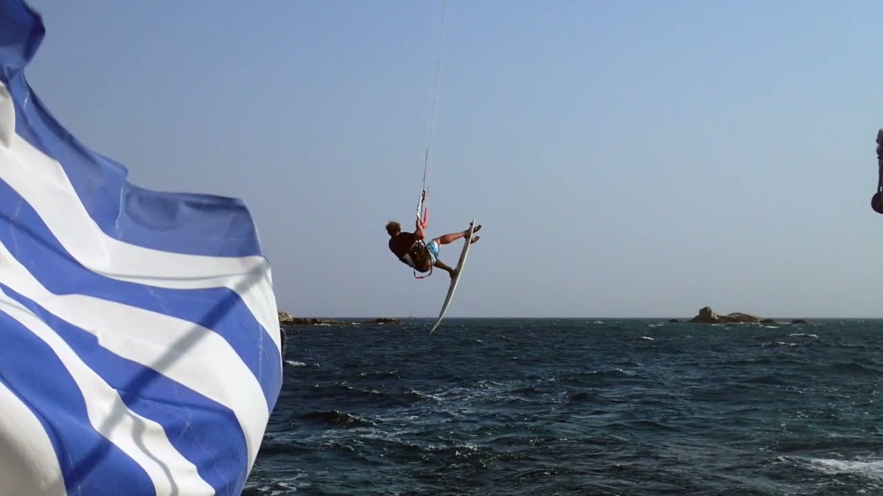 Kite and windsurfing in Parthenos beach on the north side of Mikri Vigla.