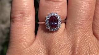 Celebrity Oval Chatham Alexandrite Prong Set Diamond  Halo Engagement Ring Profile