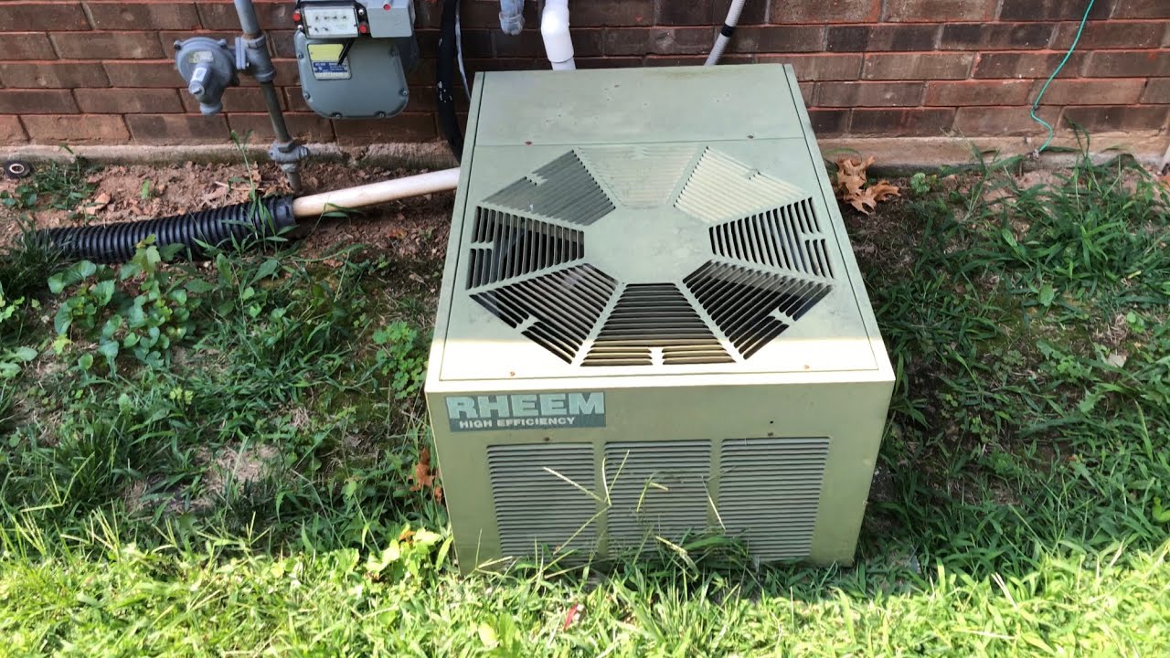 Vintage 1987 Rheem air conditioner starting up - YouTube