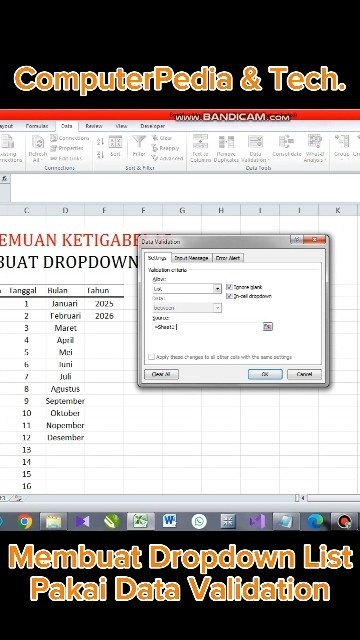 Membuat Dropdown List menggunakan Data Validation pada Excel - YouTube