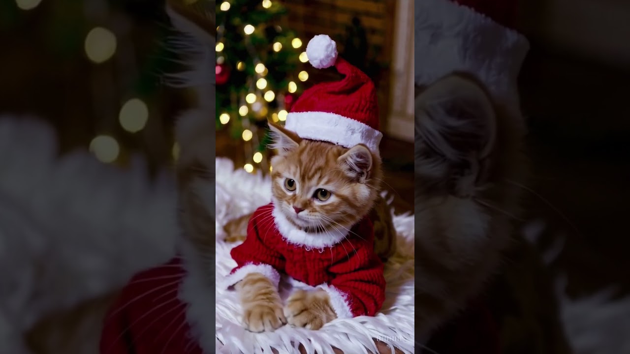 Santa Paws is Here! 🎅✨ Festive Cat in Christmas Outfit 