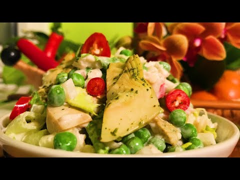 Artichoke Cauliflower Rice Pea Endive Salad with Garlic Cashew Dressing ~ Take 3