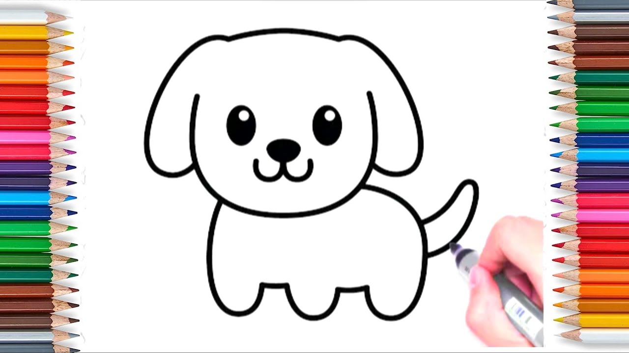 How to draw and color dog, easy drawing for toddlers and kids - YouTube