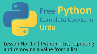Lesson No. 17 | Python | List: Updating and removing a value from a list