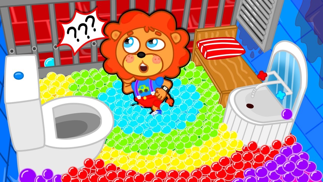 Família Leão Português | Cela de prisão com balões de arco-íris | Vídeo para crianças