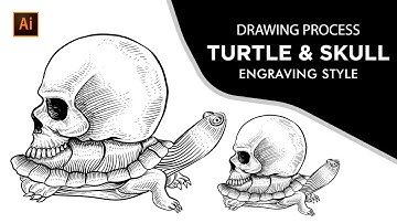 SPEED DRAWING SKULL & TURLE | ENGRAVING STYLE | ADOBE ILLUSTRATOR