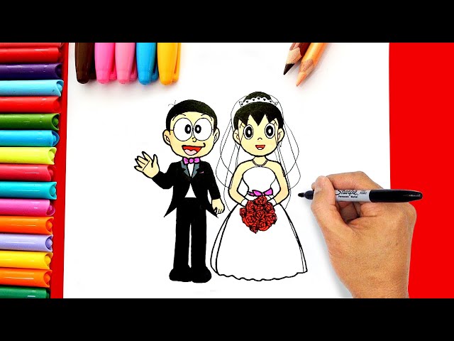 Drawing Cute Nobita Wedding Xuka - Drawing Doreamon Manga - Youtube