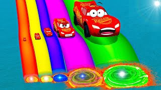 Big & Small Lightning McQueen vs Slide Colors with Portal Trap   BeamNG drive