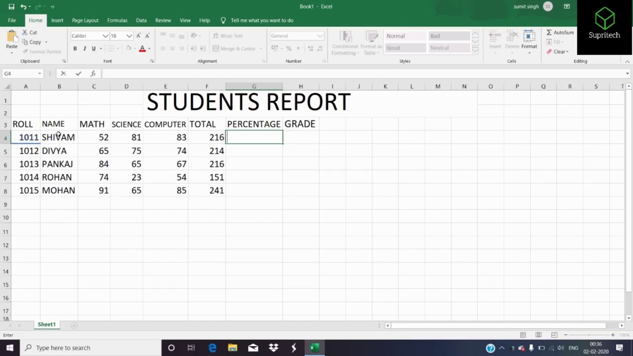 Basic topic of excel in hindi Part 1|| students report || excel # ...