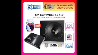 Fordayo 12 inch car subwoofer box bass woofer speakers kereta 4 channel amplifier kit amp 500watt