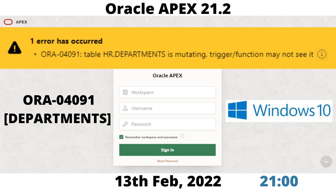 Oracle APEX 21.2 | ORA-04091 | table is mutating | Departments