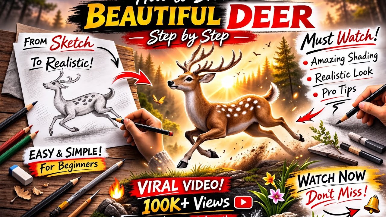 पेंसिल से रियलिस्टिक हिरण कैसे बनाएं? 🦌 | Easy & Simple #Deer#EasyDrawing#trendingshort #virelvideo 