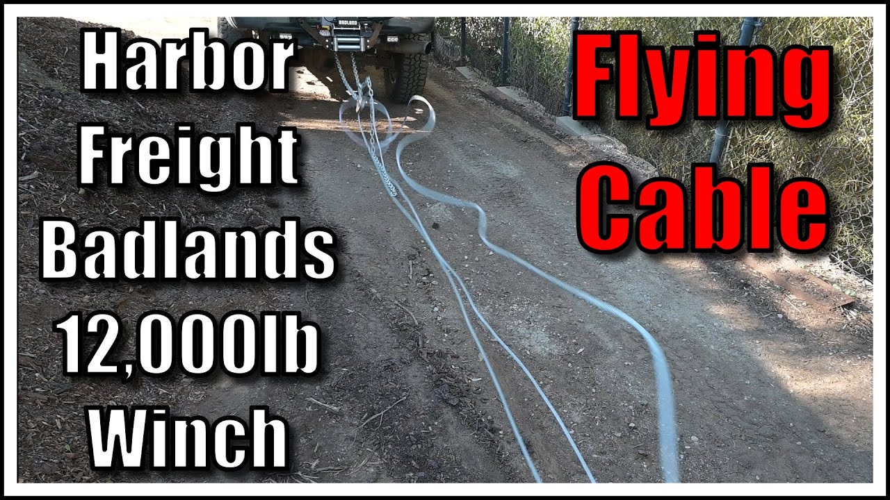 EEK... There goes a flying winch cable. Harbor Freight 12k badlands
