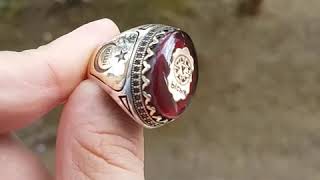 Перстень мужской ручной авторский из серебра 925 пробы Янтарь