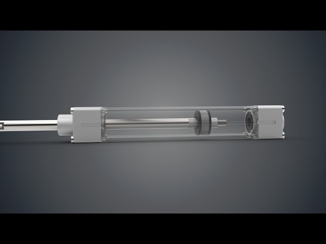 Pneumatic cylinder working 3D animation | cadilight - animation for technology class=