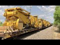 High &amp; Wide Load Of Caterpillar Dozers With DPU Shoving Hard!  Fast Norfolk Southern Freight Trains!