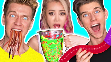 GUMMY FOOD VS REAL FOOD SMOOTHIE CHALLENGE! SOUREST Giant Worm Toxic Waste! Wengie & Collins Key