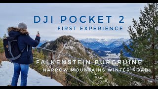 DJI Pocket 2. Dangerous road in the mountains. Germany Bavarian Alps.