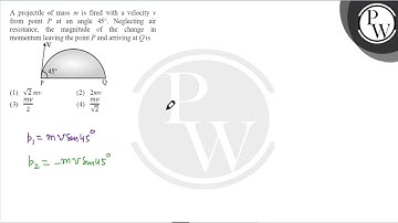 A projectile of mass \( m \) is fired with a velocity \( v \) from point \( P \) at an angle \( ....