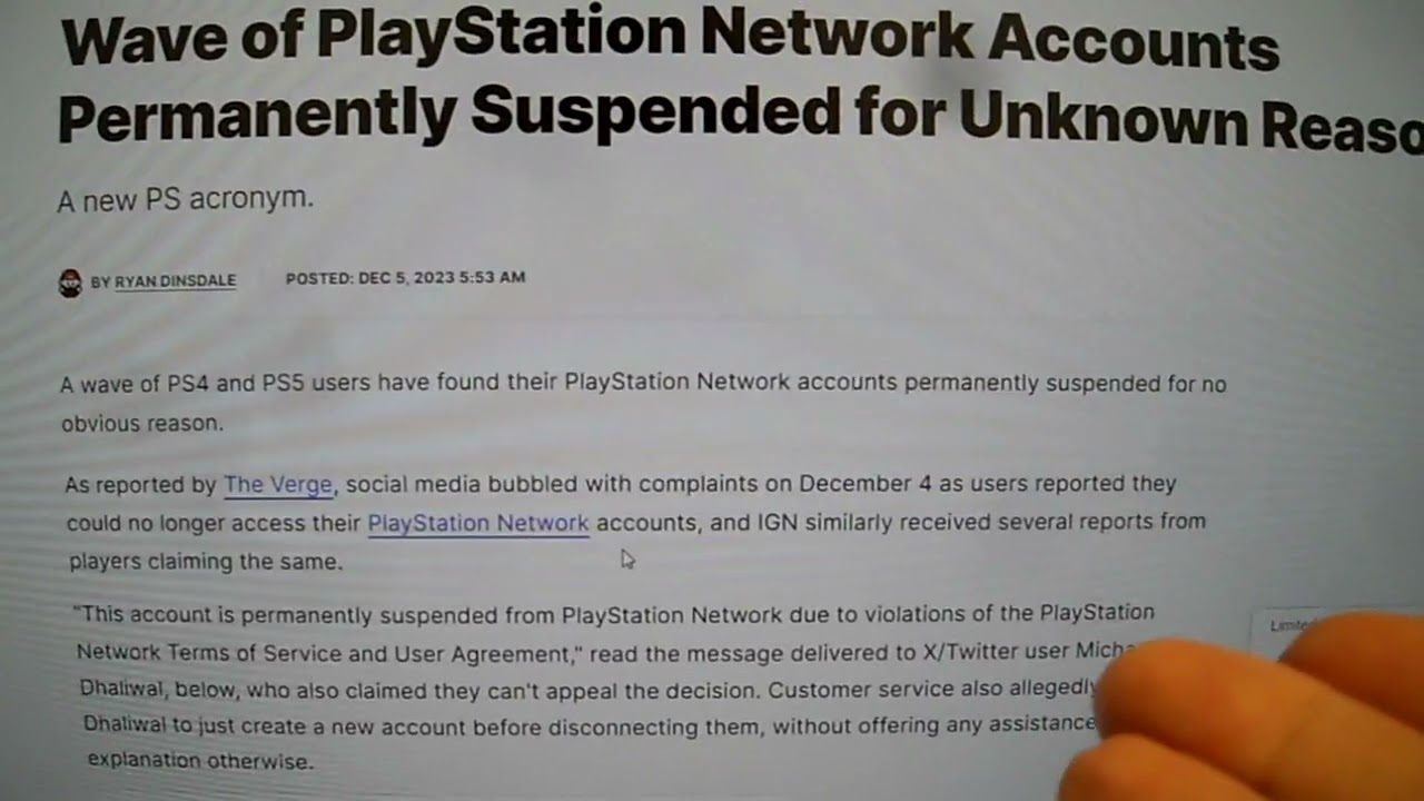 Sony suspending PlayStation Network accounts for no apparent reason