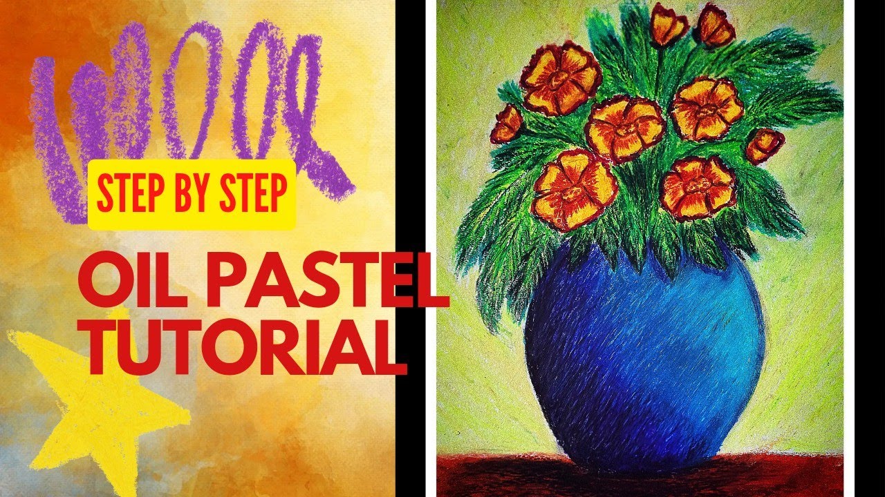 How to draw flowers with vase / Flower Pot Drawing with Oil Pastel ...