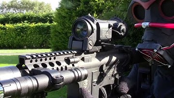 M4 Zombie Killer CQB Airsoft AEG, Ace Socom Stock, Specter DR scope, Custom Mask with Laser.