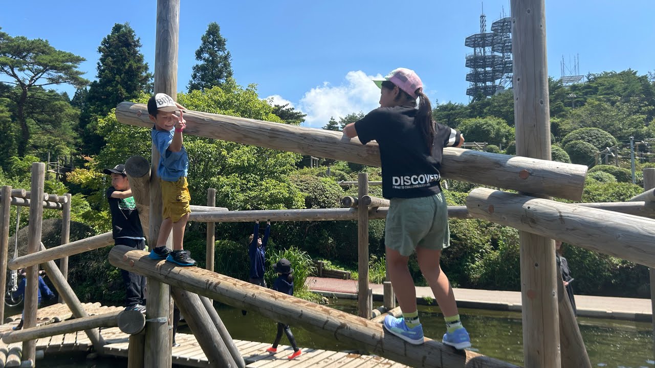 六甲山アスレチック【グリーニア】で水上アスレチックを体験❗️Fischer’s好きの子供たちを連れてきたら大興奮だった☺️