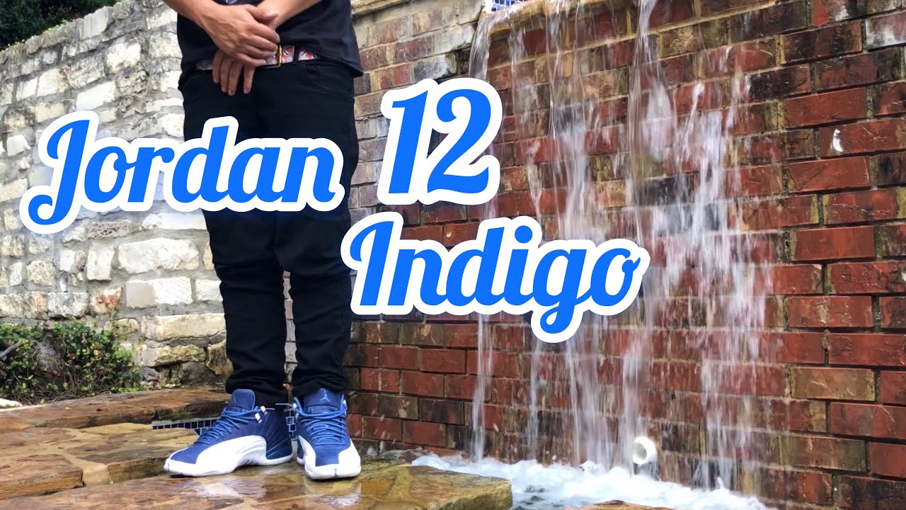 retro 12 indigo on feet