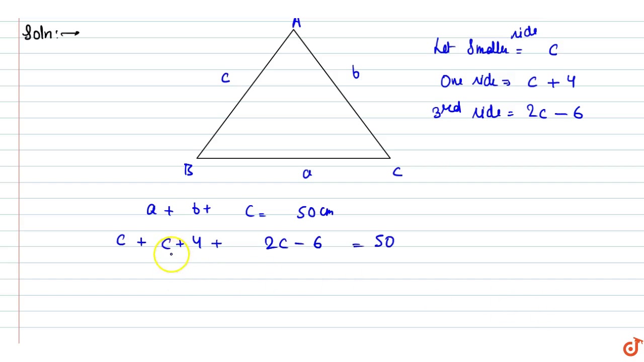 The Perimeter Of A Triangle Is 50 Cm One Side Of A Triangle Is 4 Cm Longer Than The Smaller S Youtube