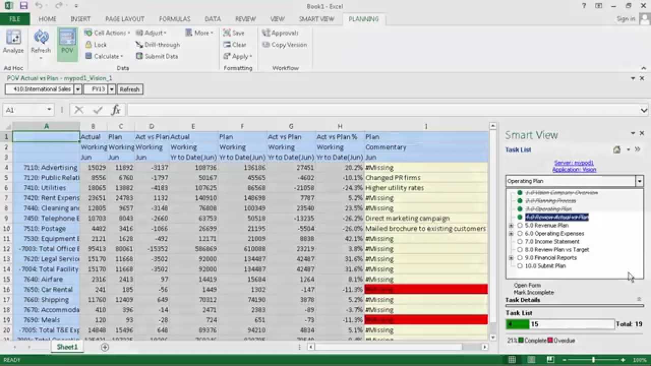 Managing Task Lists in Smart View with Oracle Planning and Budgeting