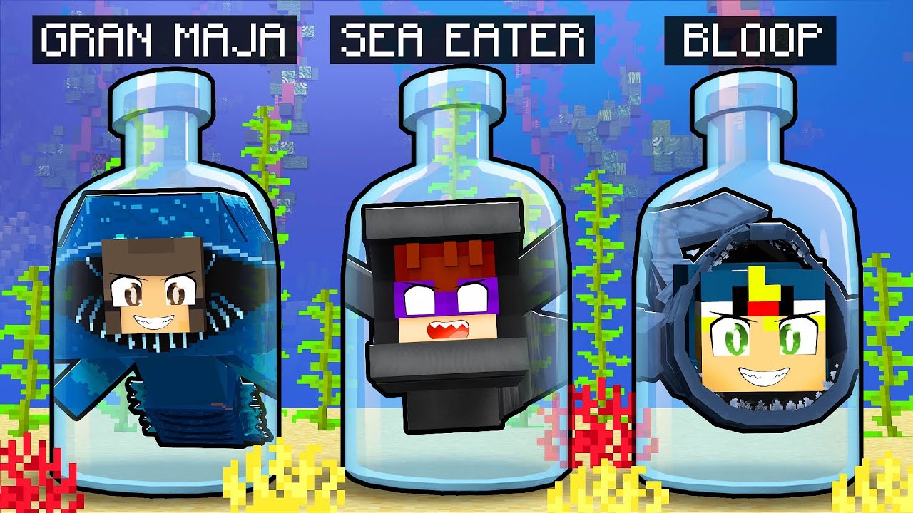PRESO em UMA GARRAFA como SEA EATER no Minecraft!!