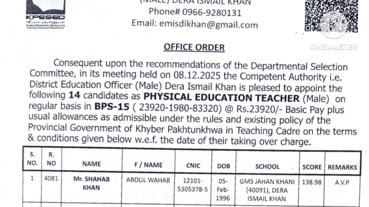 PET Male Appointment Order Etea | Etea D i khan Appointment Order 2025