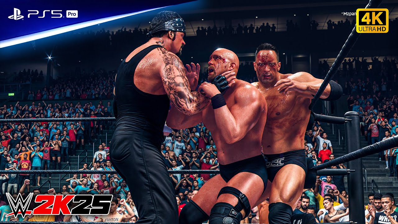 WWE 2K25 - Undertaker, Kane vs The Rock, Stone Cold - Tag Team Extreme Rules Match | PS5™ Pro [4K60]