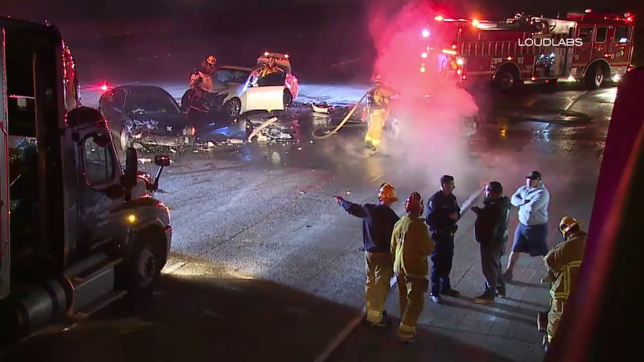 10 Freeway Fiery Crash / Alhambra RAW FOOTAGE YouTube