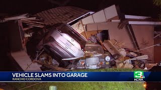 Man arrested on suspected DUI after vehicle crashes into garage of Rancho Cordova home