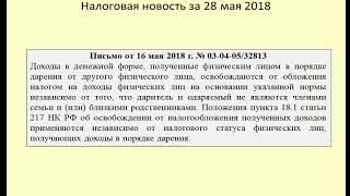 28052018 Налоговая новость о НДФЛ при дарении денег / Personal income tax at donation of money
