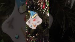 Adorable melted snowman fused glass holiday ornament! dichroic glass bauble