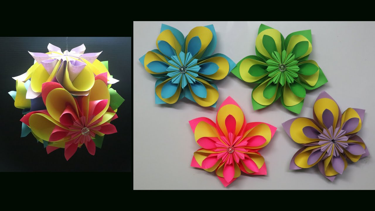 Paper Craft Flower Wall Hanging – Colour Paper Craft Easy Flower - YouTube